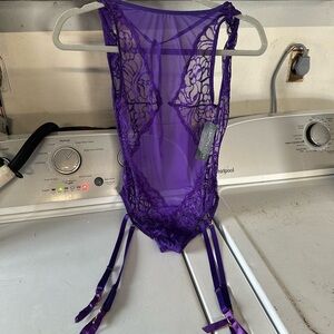Yandy Purple Sheer Lace Bodysuit